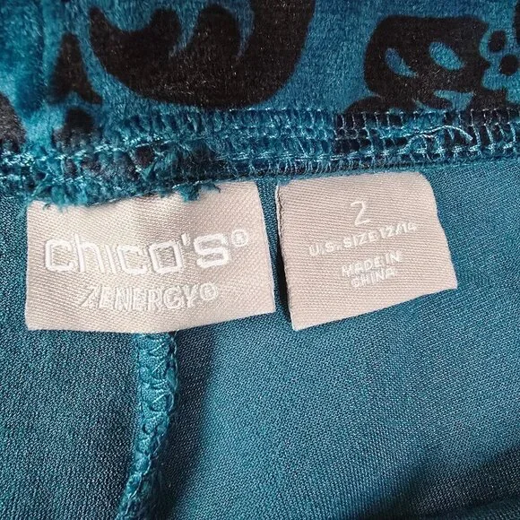 Chicos Womens Sz L Zenergy Leggings Velour Soft Comfy Stretch Lounge Bohemian - Picture 3 of 9